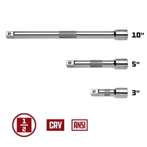 Powerbuilt 3 Piece 1/2 In. Drive Socket Extension Bar Set 640846