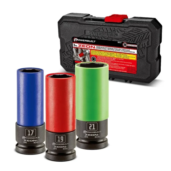 Powerbuilt 3 PC Zeon Metric Lug Nut Socket Set for Damaged Lug Nuts 240098