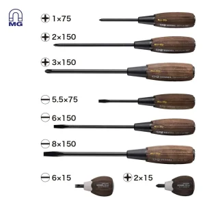 Vessel Tools WOOD-COMPO Non-Slip Tang-Thru Screwdriver 8 Piece Set 3308EVA
