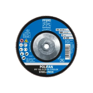 PFERD 62274 Flap Disc, 7″ x 5/8-11, A SG STEELOX, 120 Grit, T29, Conical, Aluminum oxide, 10/BOX