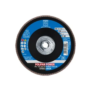 PFERD 62286 Flap Disc, 6″ x 5/8-11, Z SG POWER STEELOX, 40 Grit, T29, Conical, Zirconia, 10/BOX
