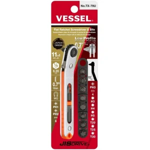 Vessel Low-Profile Flat Plate Ratchet Screwdriver Set TX79U