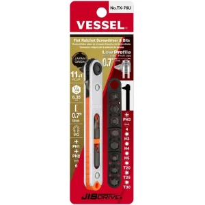 Vessel Low-Profile Flat Plate Ratchet Screwdriver Set TX76U