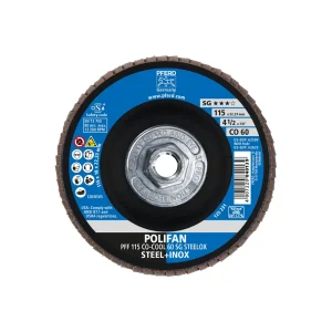 PFERD 62623 Flap Disc, 4-1/2″ x 5/8-11, CO-COOL SG STEELOX, 60 Grit, T27, Flat, Ceramic oxide, 10/BOX