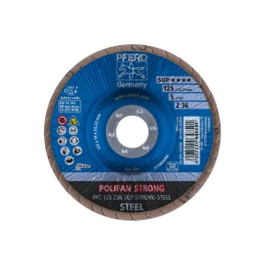 PFERD 62955 Flap Disc, 5″ x 7/8, Z SGP STRONG STEEL, 36 Grit, T29, Conical, Zirconia, 10/BOX
