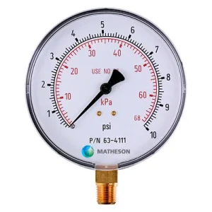 Low Pressure, Large Dial Gauge (Brass)
