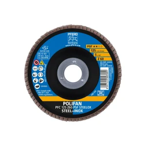 PFERD 63032 Flap Disc, 5″ x 7/8, Z PSF STEELOX, 60 Grit, T29, Conical, Zirconia, 10/BOX