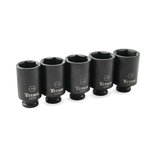 Titan Tools 5 pc. 1/2 in. Dr Deep Impact Socket Set 42806