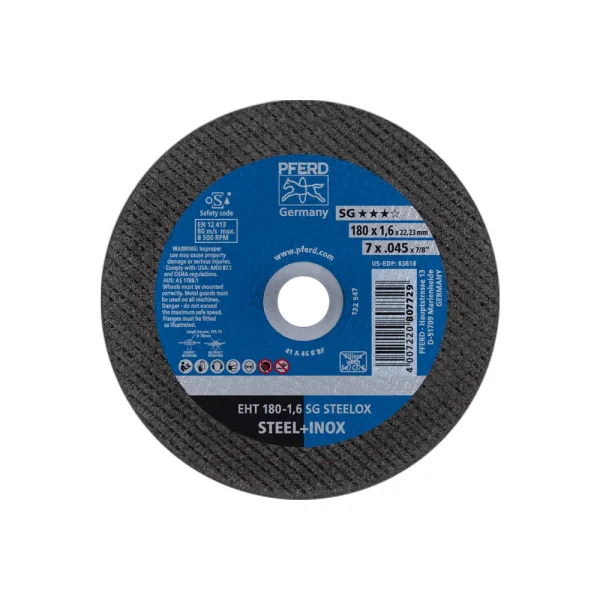 PFERD 63616 Cut-Off Wheel, 7″ x .045 x 7/8, SG STEELOX, T1, Aluminum oxide, 25/BOX