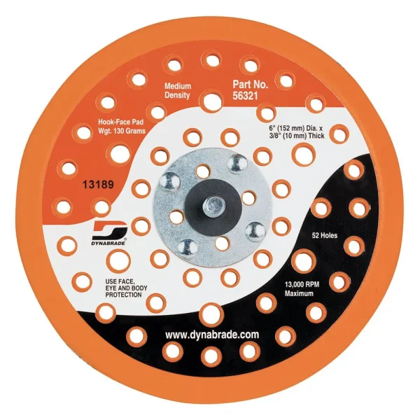 Dynabrade 6 in. Dia. Vacuum Disc Pad Hook-Face 52 Holes 56321