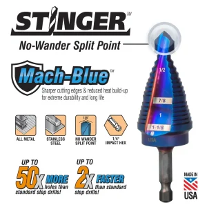 Spyder Products 13 Step Bit Mach-Blue Hex Shank 1/8 in. – 1/2 in. #1 19019
