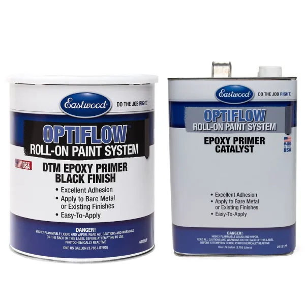 Eastwood OptiFlow Epoxy Primer Gallon and Catalyst Kit – Automotive Roll-On Paint – Black
