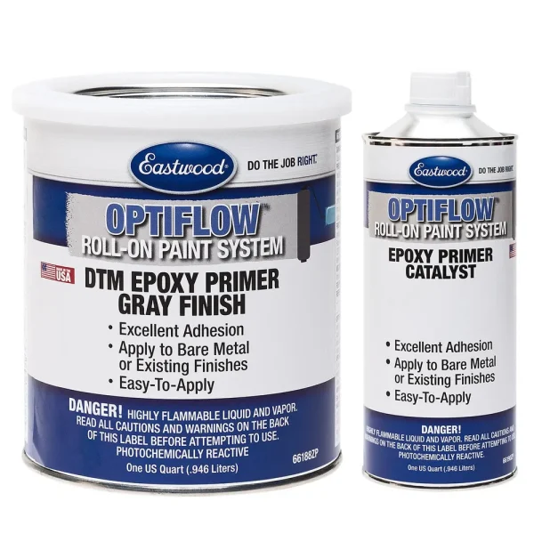 Eastwood OptiFlow Epoxy Primer Quart and Catalyst Kit – Automotive Roll-On Paint – Gray