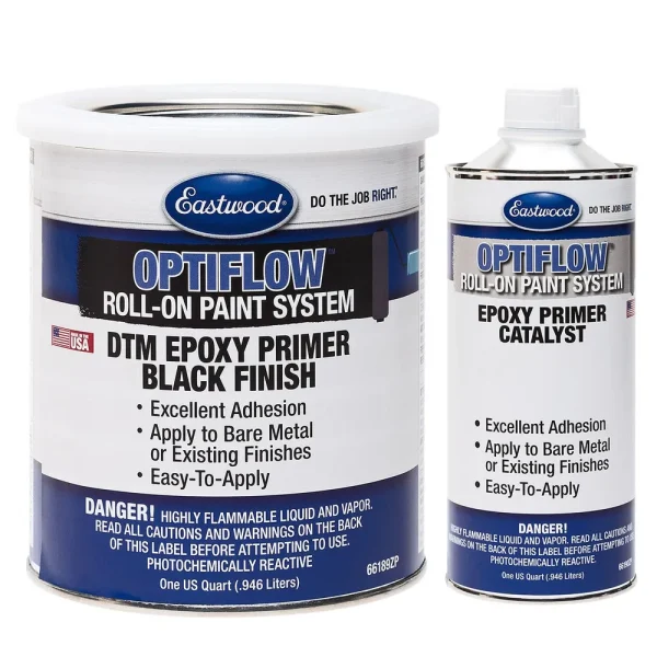 Eastwood OptiFlow Epoxy Primer Quart and Catalyst Kit – Automotive Roll-On Paint – Black