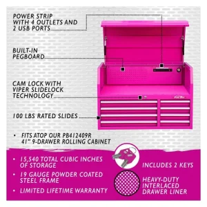 The Original Pink Box 41 in. 8-Drawer Steel Top Chest Pink PB4108C