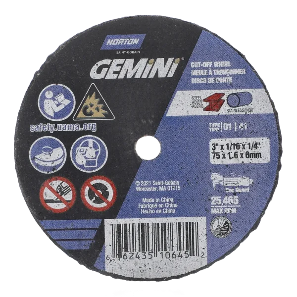 Norton 3 x 1/16 x 1/4 In. Gemini FC Cut-Off Wheel 36 T T01/41 25 Count