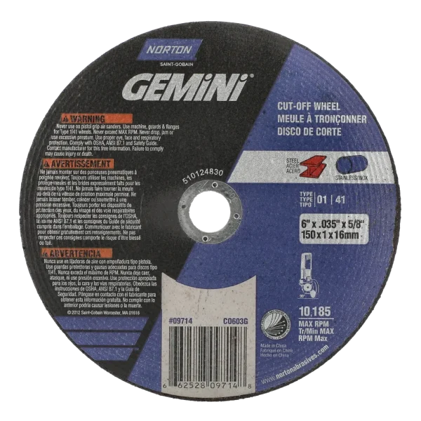 Norton 150 mm x 1 mm x 5/8 In. Gemini Circular Saw Cut-Off Wheel 60 O T01/41 25 Count