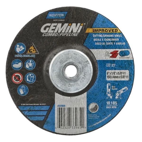 Norton 6 x 1/8 x 5/8 – 11 In. Gemini Grinding and Cutting Whl 24 T T27 10 Count