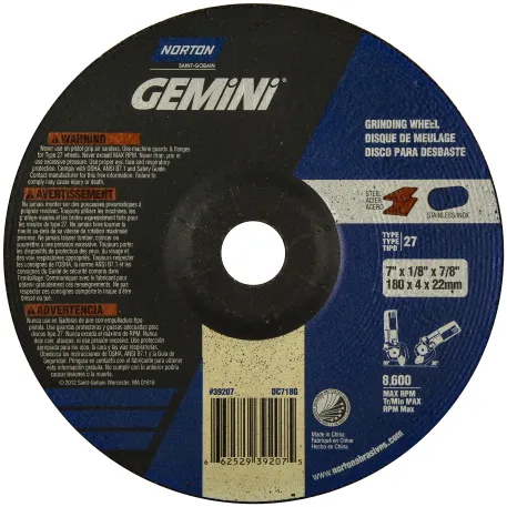 Norton Abrasives 66252833965 Gemini A AO Type 27 Grinding and Cutting Wheel, 6 In. Diameter, 10/BOX