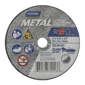 Norton 3 x 1/16 x 3/8 In. Metal Cut-Off Wheel 36 T T01/41 25 Count