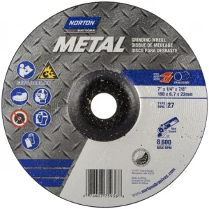 Norton Abrasives 66252836796 Metal A AO Type 27 Grinding Wheel, 4-1/2 In. Diameter, 50/BOX