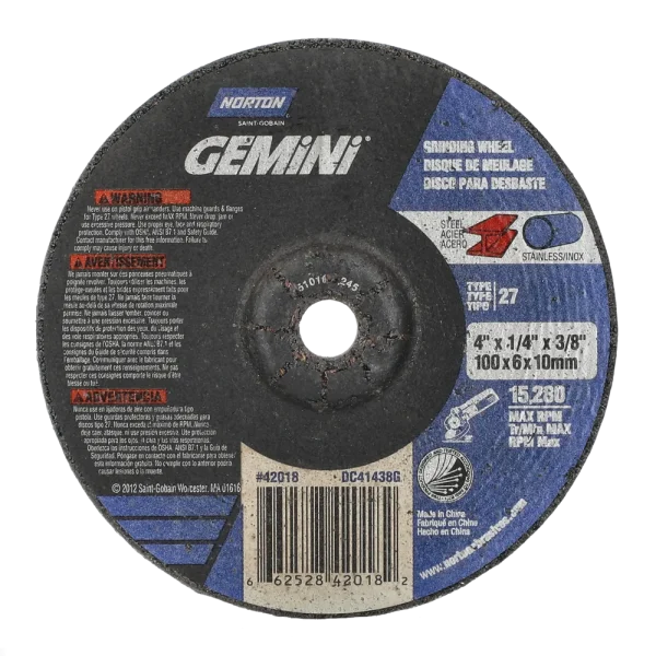 Norton 4 x 1/4 x 3/8 In. Gemini Grinding Wheel 24 Q BDA T27 25 Count