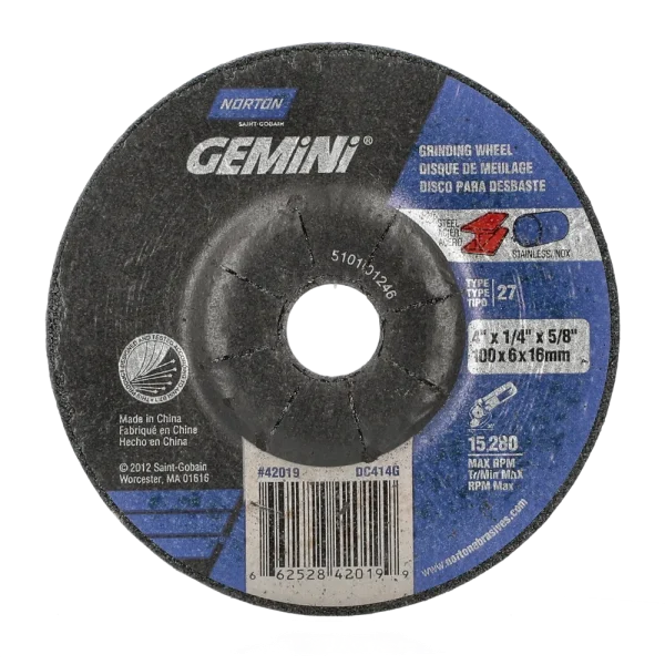 Norton 4 x 1/4 x 5/8 In. Gemini Grinding Wheel 24 S BDA T27 25 Count