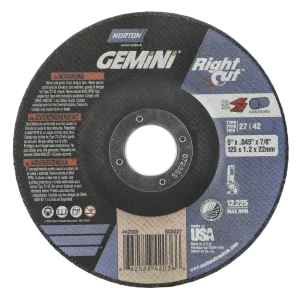 Norton 5 x .045 x 7/8 In. Gemini RightCut Cutting Wheel 24 Q BDA T27/42 25 Count