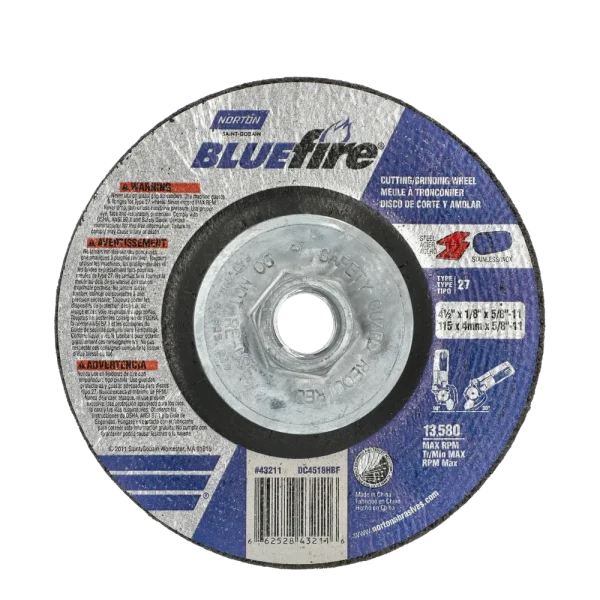 Norton 4-1/2 x 1/8 x 5/8 – 11 In. BlueFire Grinding and Cutting Whl 30 U T27 10 Count