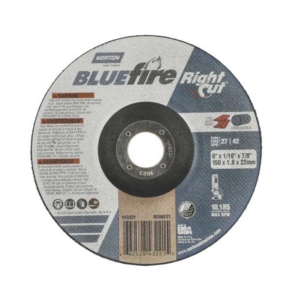 Norton 6 x 1/16 x 7/8 In. BlueFire RightCut Cutting Wheel 36 Q T27/42 25 Count