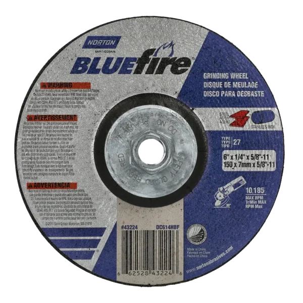 Norton 6 x 1/4 x 5/8 – 11 In. BlueFire Grinding Wheel 24 S T27 10 Count