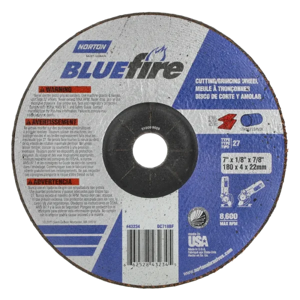 Norton 7 x 1/8 x 7/8 In. BlueFire Grinding and Cutting Whl 30 U T27 20 Count
