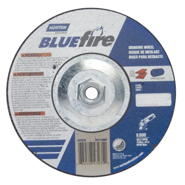 Norton 7 x 1/4 x 5/8 – 11 In. BlueFire Grinding Wheel 24 S T27 10 Count