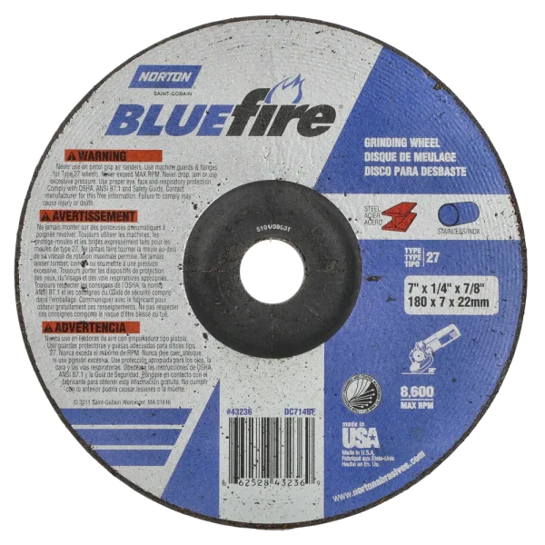 Norton 7 x 1/4 x 7/8 In. BlueFire Grinding Wheel 24 S T27 20 Count