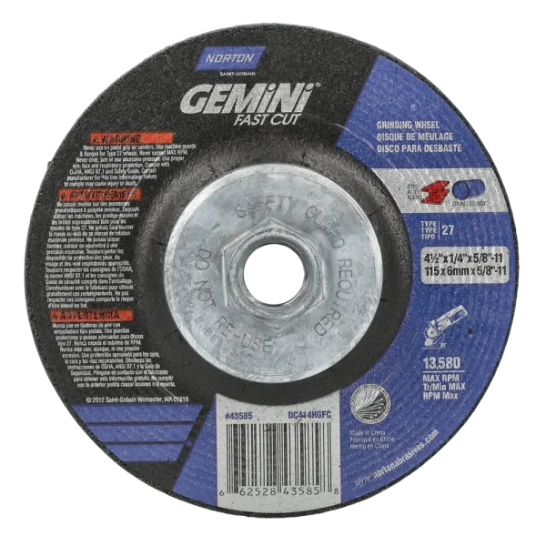 Norton 4-1/2 x 1/4 x 5/8 – 11 In. Gemini FC Grinding Wheel 24 N BDA T27 10 Count