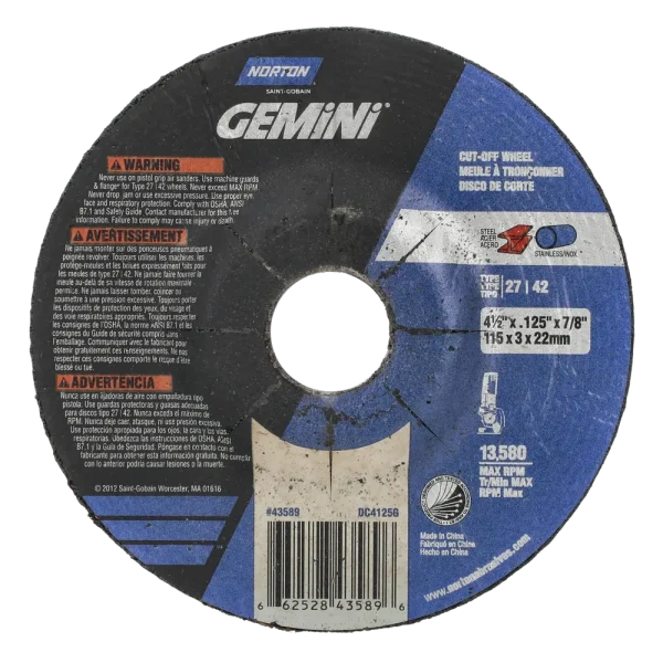 Norton 4-1/2 x .125 x 7/8 In. Gemini Cutting Wheel 24 T BDA3 T27/42 25 Count
