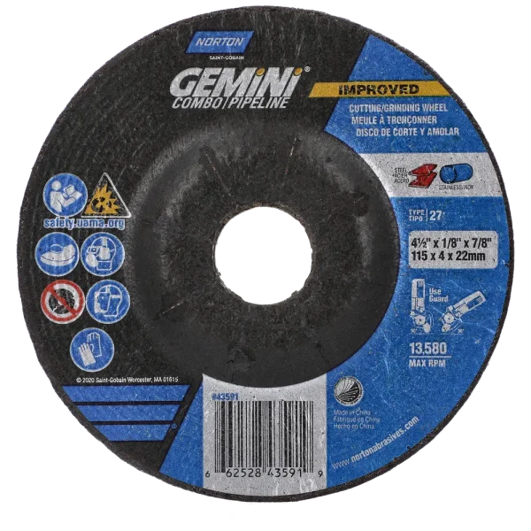 Norton 4-1/2 x 1/8 x 7/8 In. Gemini Grinding and Cutting Whl 24 T BDA3 T27 25 Count