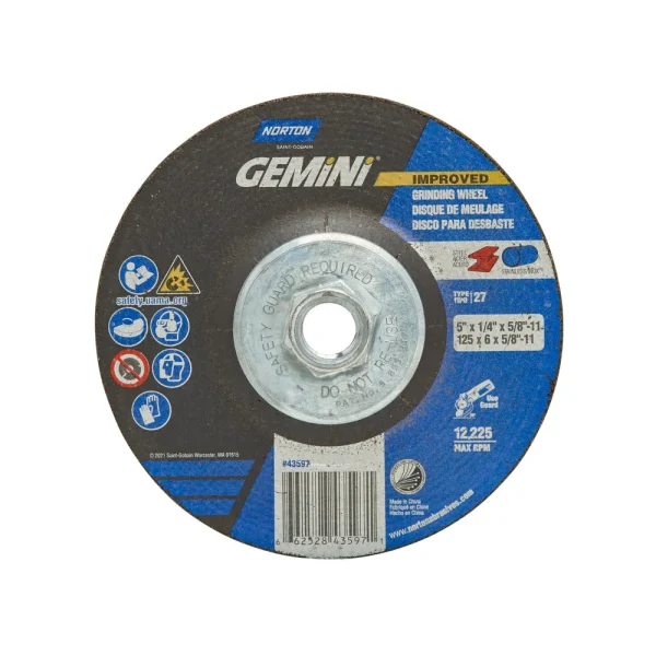 Norton 5 x 1/4 x 5/8 – 11 In. Gemini Grinding Wheel 24 S BDA T27 10 Count
