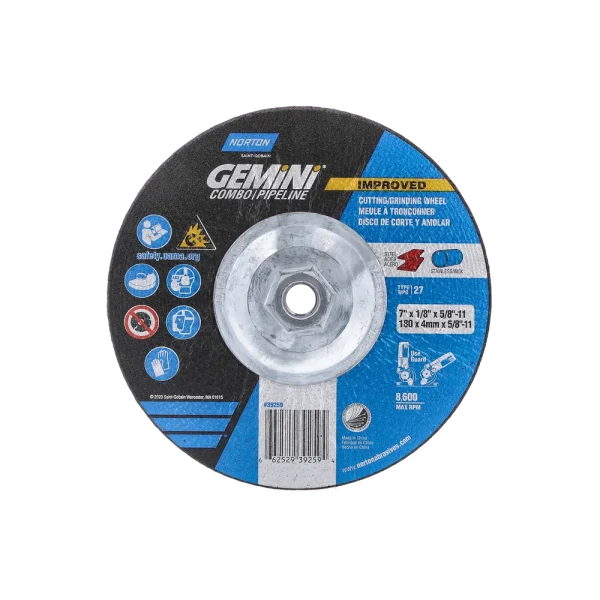Norton 7 x 1/8 x 5/8 – 11 In. Gemini Grinding and Cutting Whl 24 R T27 10 Count