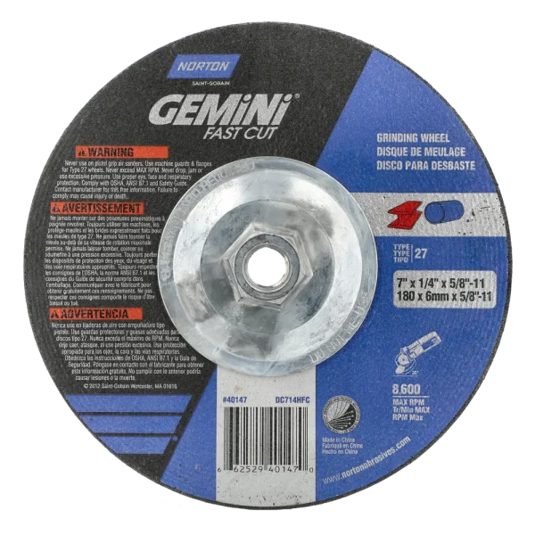 Norton 7 x 1/4 x 5/8 – 11 In. Gemini FC Grinding Wheel 24 N T27 10 Count