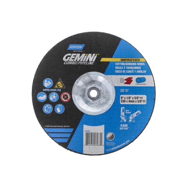 Norton 9 x 1/8 x 5/8 – 11 In. Gemini Grinding and Cutting Whl 24 R T27 10 Count