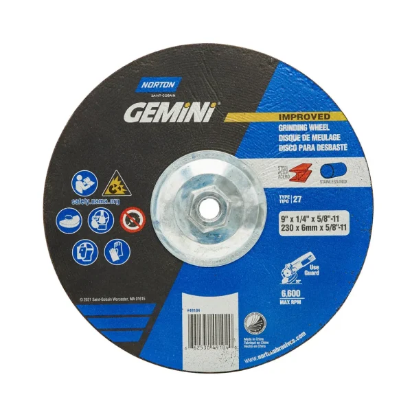 Norton 9 x 1/4 x 5/8 – 11 In. Gemini LF Grinding Wheel 24 R T27 10 Count
