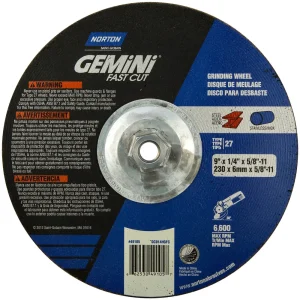 Norton 9 x 1/4 x 5/8 – 11 In. Gemini FC Grinding Wheel 24 N T27 10 Count