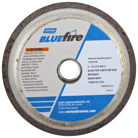 Norton Abrasives 66253198584 BlueFire 4NV ZA Type 11 Non-Reinf Portable Snagging Wheel >3″, 6 In. Diameter, 5/BOX