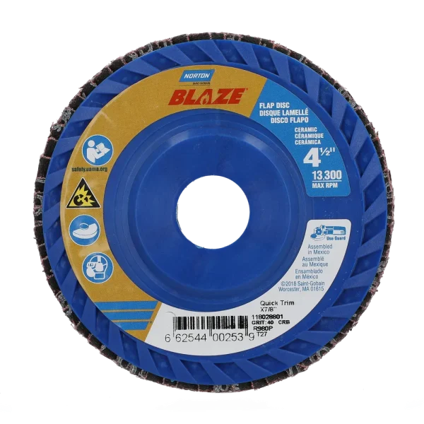 Norton 4-1/2 x 7/8 In. Blaze Plastic Flat Flap Disc T27 40 Grit R980P CA 10 Count