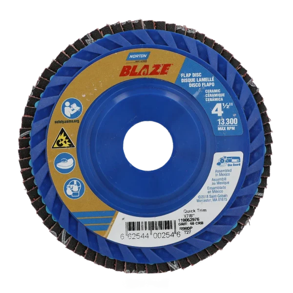 Norton 4-1/2 x 7/8 In. Blaze Plastic Flat Flap Disc T27 60 Grit R980P CA 10 Count