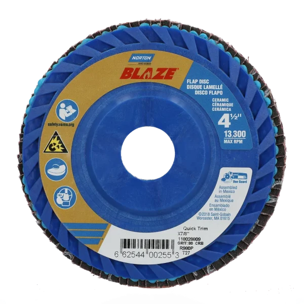 Norton 4-1/2 x 7/8 In. Blaze Plastic Flat Flap Disc T27 80 Grit R980P 10 Count