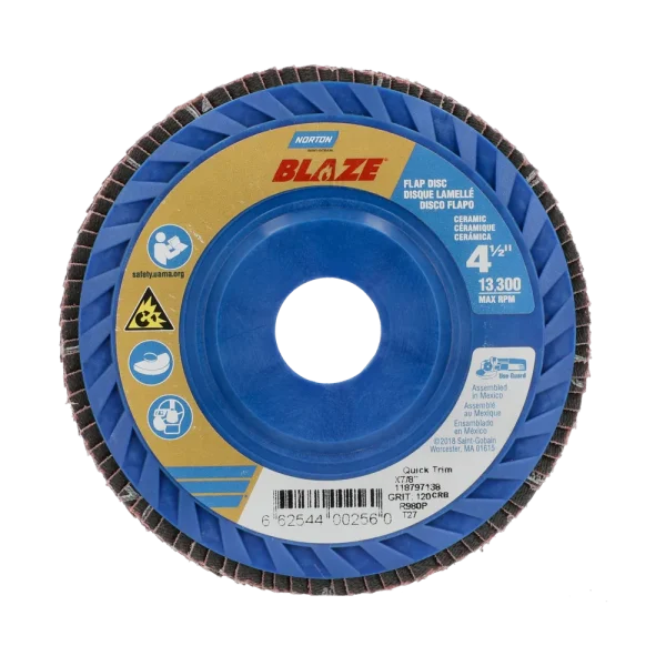 Norton 4-1/2 x 7/8 In. Blaze Plastic Flat Flap Disc T27 120 Grit R980P CA 10 Count