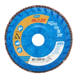Norton 5 x 7/8 In. Blaze Plastic Flat Flap Disc T27 40 Grit R980P CA 10 Count