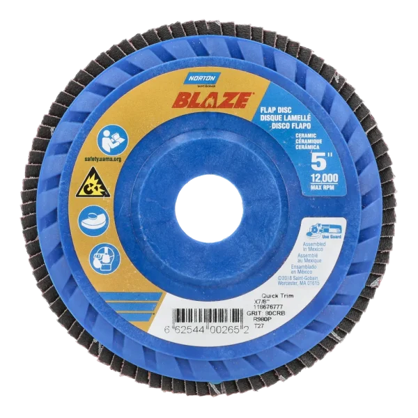 Norton 5 x 7/8 In. Blaze Plastic Flat Flap Disc T27 80 Grit R980P 10 Count